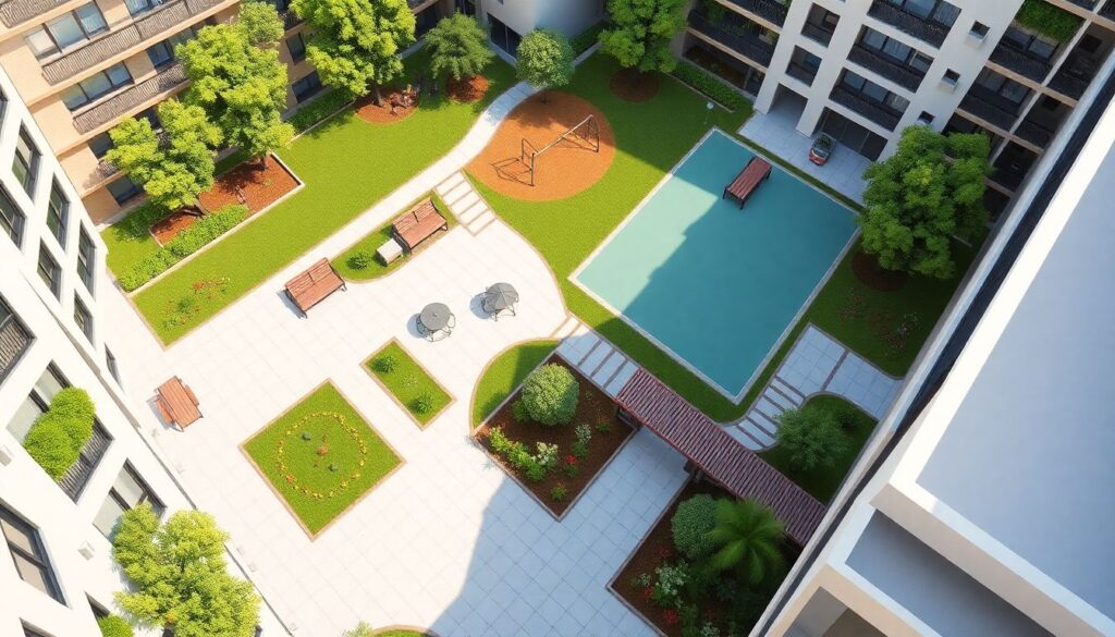 Зонирование территорий вокруг жилых комплексов - иллюстрация